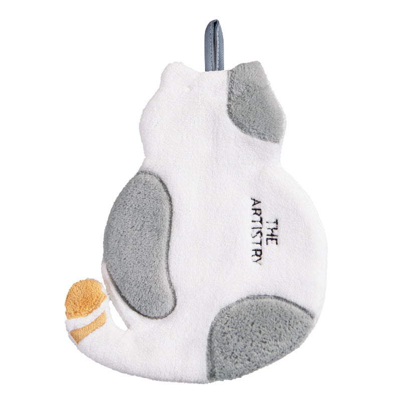 KTX-206035 Thickened Cat Hand Towel for Kids - Superfine Coral Fleece, Absorbent and Hangable, Yellow or Gray, 210x300mm