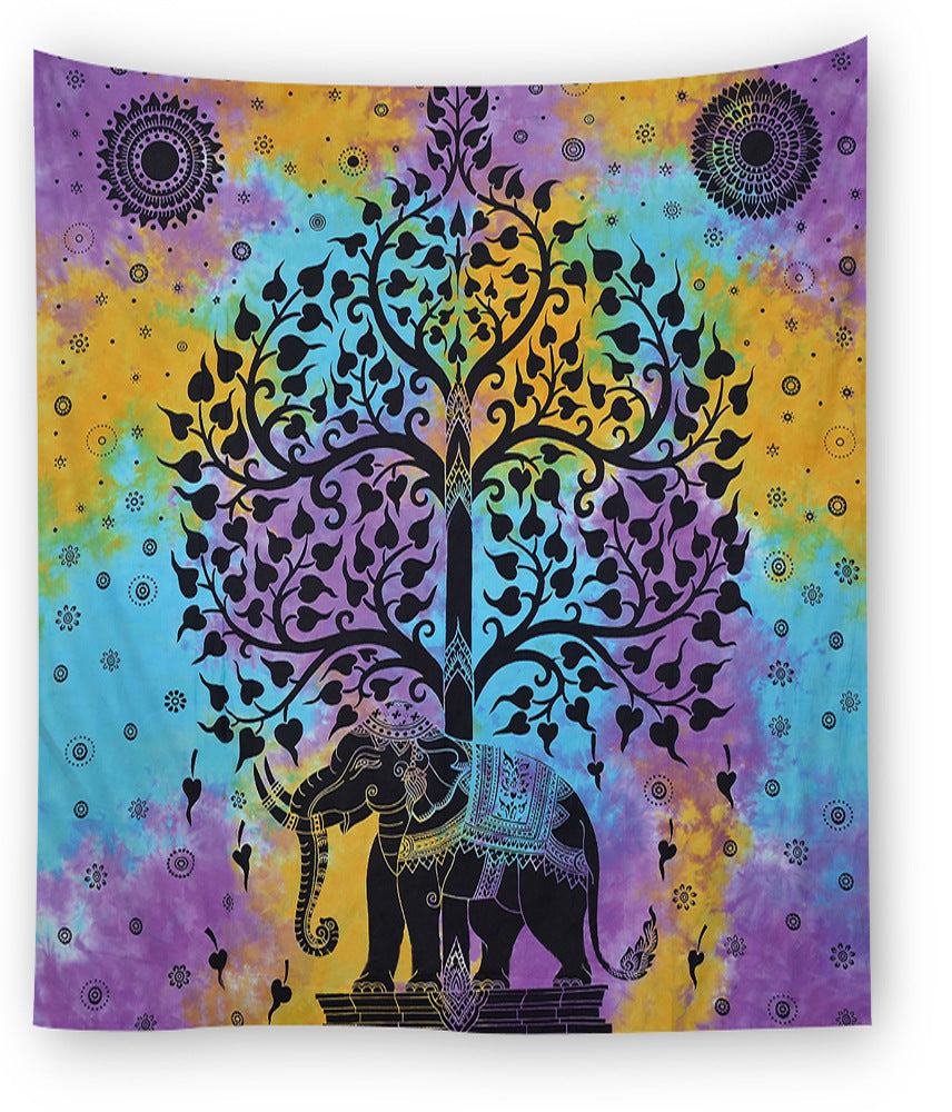 KTX-206163 Ethnic Printed Polyester Beach Tapestry Towel - Machine Washable, Rectangle Shape
