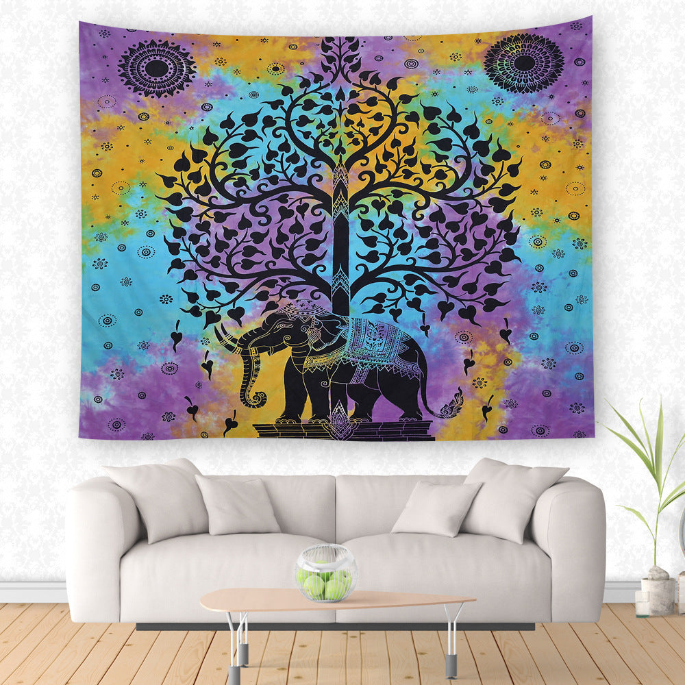 KTX-206163 Ethnic Printed Polyester Beach Tapestry Towel - Machine Washable, Rectangle Shape