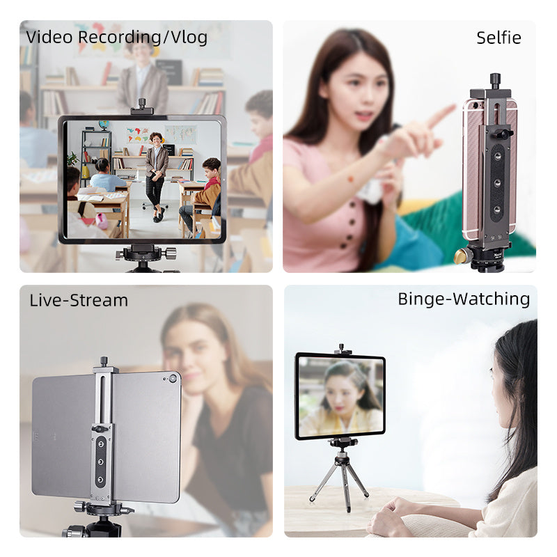 KTX-206675 Metal Tablet and Mobile Phone Support Frame with Adjustable Height and Clamp for Desktop Use