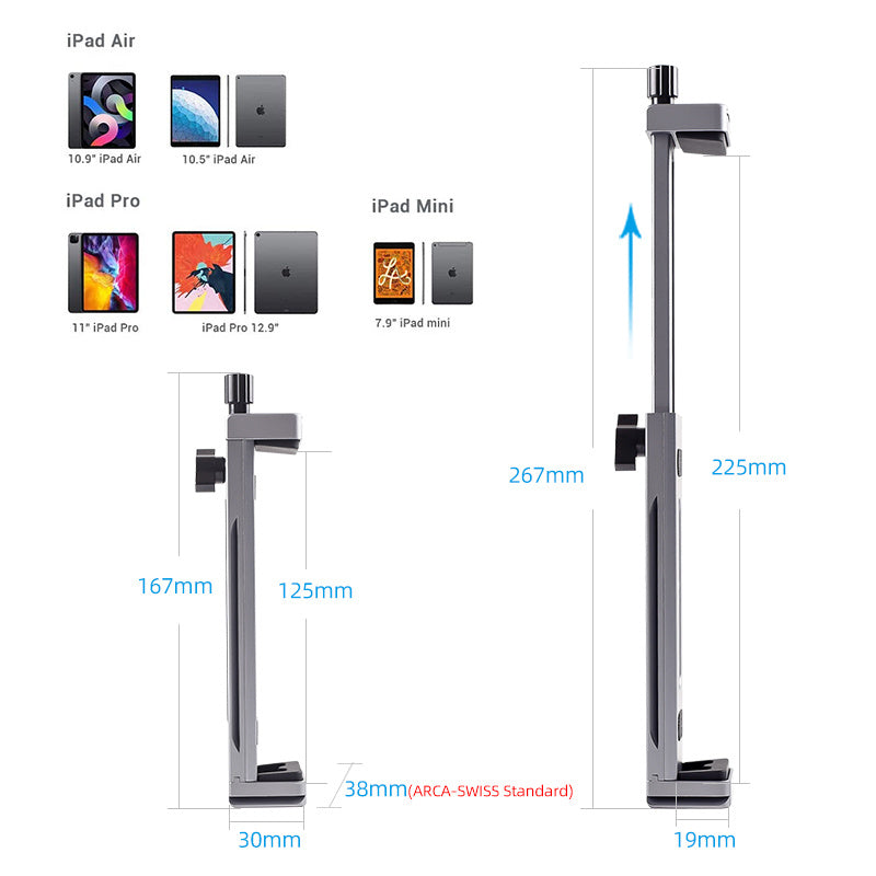 KTX-206675 Metal Tablet and Mobile Phone Support Frame with Adjustable Height and Clamp for Desktop Use