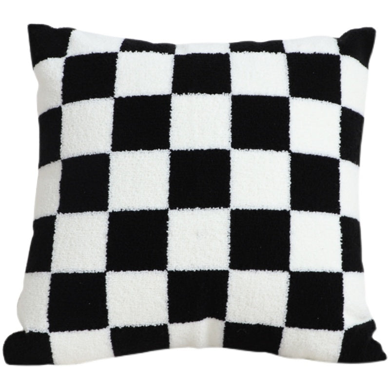 KTX-207059 Black and White Checkerboard Square Pillow for Living Room Sofa