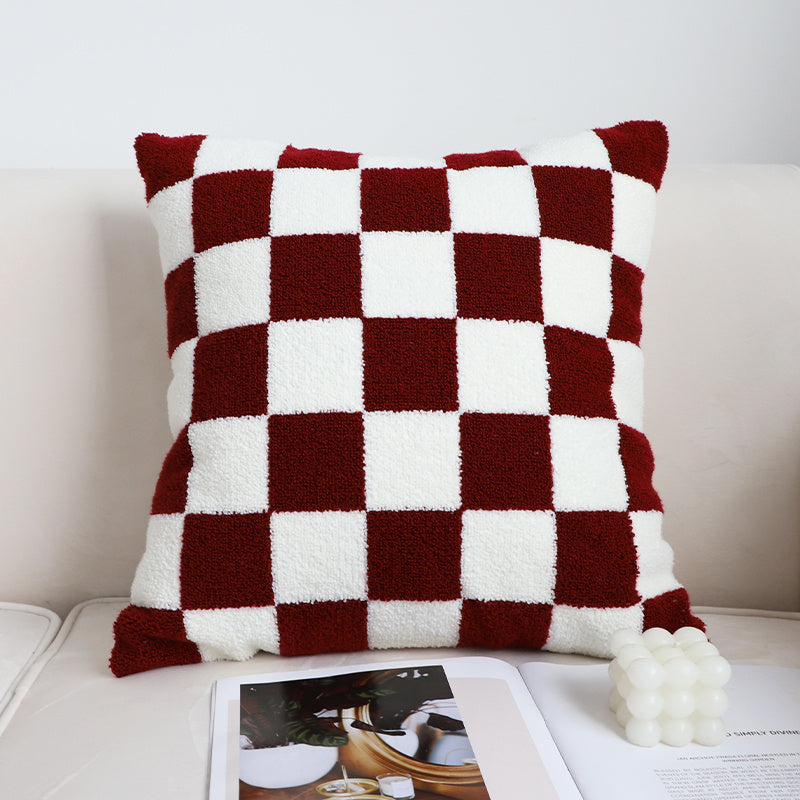 KTX-207059 Black and White Checkerboard Square Pillow for Living Room Sofa
