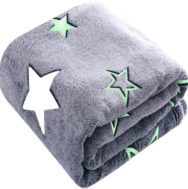 KTX-207443 Glow in the Dark Cozy Blanket for Kids - Soft Plush Fabric with Moon and Stars, 50 x 60 inches