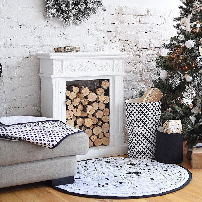 KTX-207763 Village-Themed Cotton Canvas Children's Play Mat - 135cm Diameter