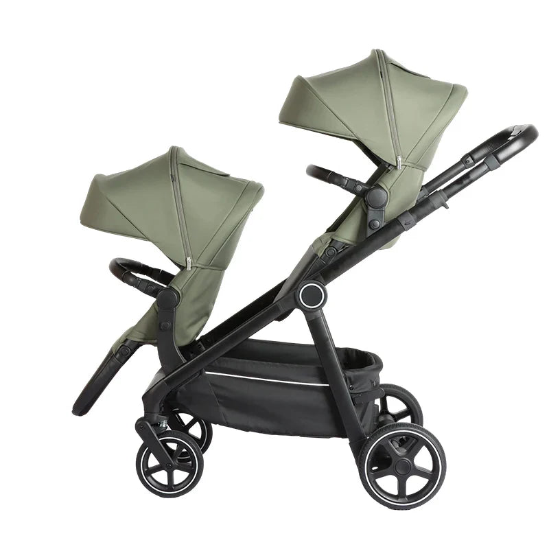 KTX-207955 Luxury 3-in-1 Double Stroller Newborn Baby Stroller with One-Hand Adjustable Backrest and Double Seat Capability