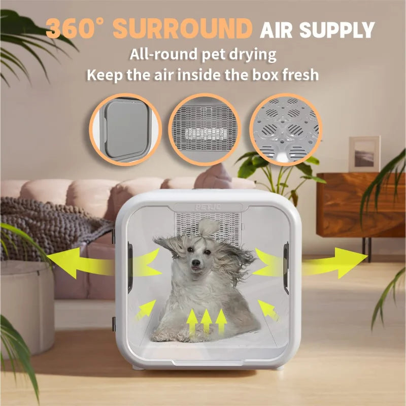 KTX-208019 Pet Hair Drying Box - Low Noise Automatic Dryer for Cats and Dogs, Eco-Friendly Plastic, 220V, 8.2Kg, Large Capacity