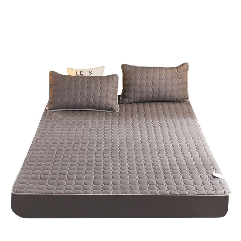 KTX-208915 Waterproof Bedspread with Fitted Sheet and Pillowcases in Solid Color and Floral Design