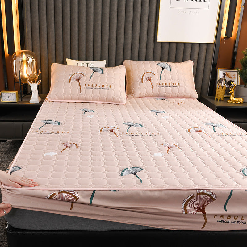 KTX-208915 Waterproof Bedspread with Fitted Sheet and Pillowcases in Solid Color and Floral Design