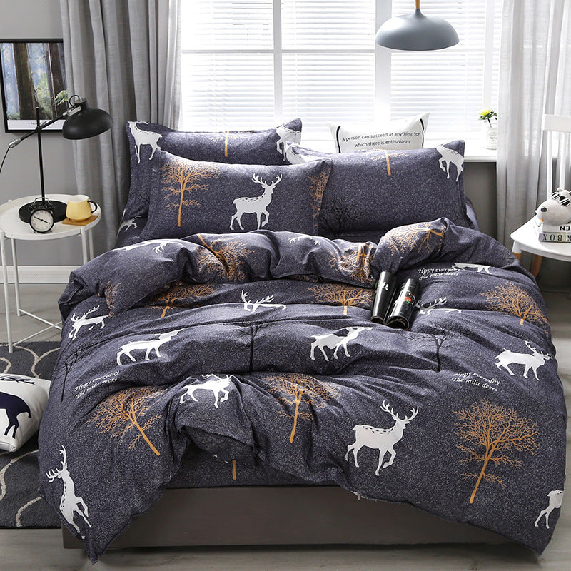 KTX-209747 Simple Modern Aloe Cotton Four-Piece Bedding Set with Floral Pattern