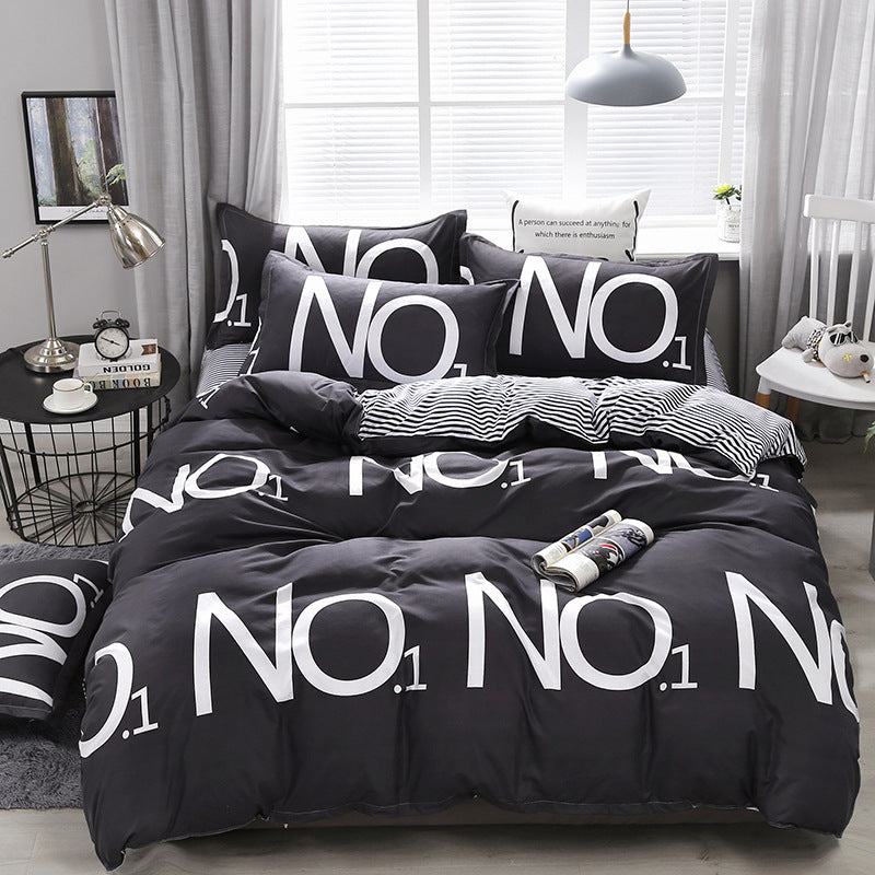 KTX-209747 Simple Modern Aloe Cotton Four-Piece Bedding Set with Floral Pattern