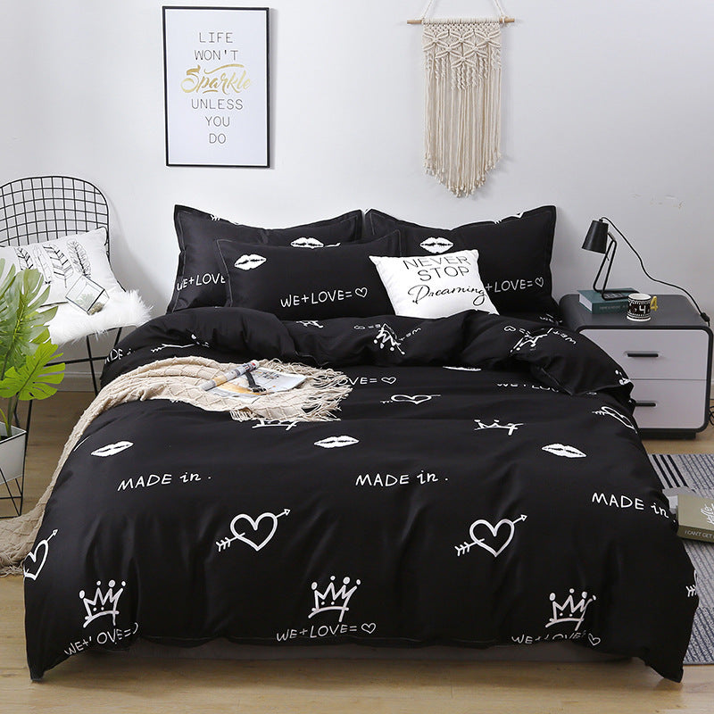 KTX-209747 Simple Modern Aloe Cotton Four-Piece Bedding Set with Floral Pattern