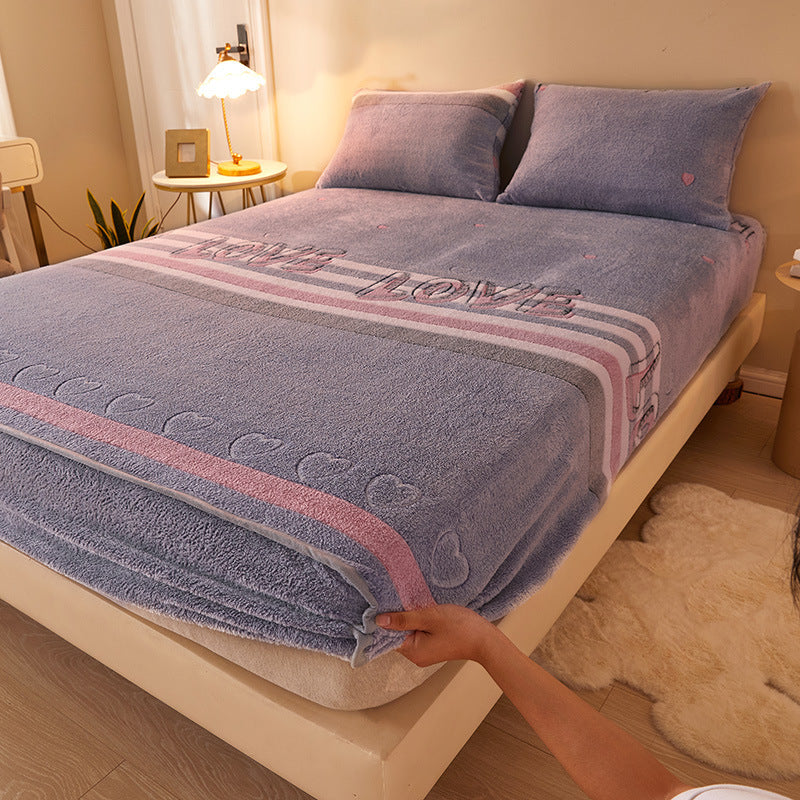 KTX-210067 Flannel Fitted Sheet with Cartoon Snowflake Patterns – Available in Multiple Sizes and Designs