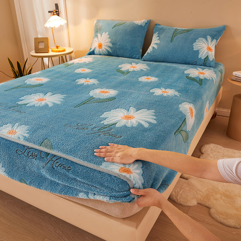 KTX-210067 Flannel Fitted Sheet with Cartoon Snowflake Patterns – Available in Multiple Sizes and Designs