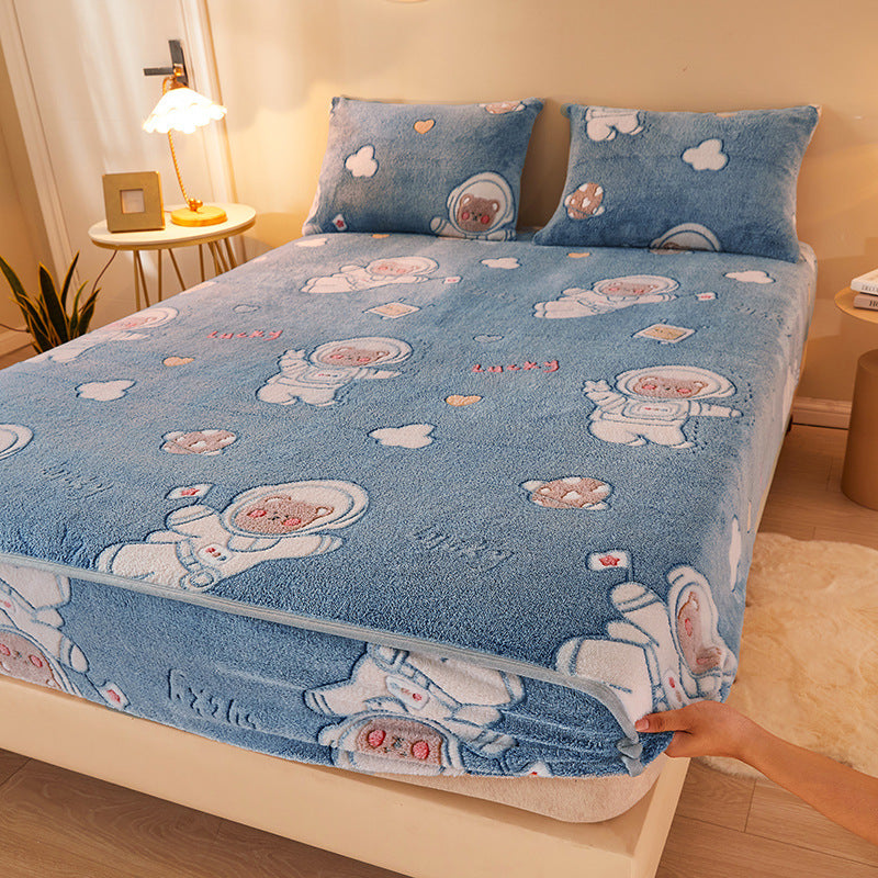 KTX-210067 Flannel Fitted Sheet with Cartoon Snowflake Patterns – Available in Multiple Sizes and Designs