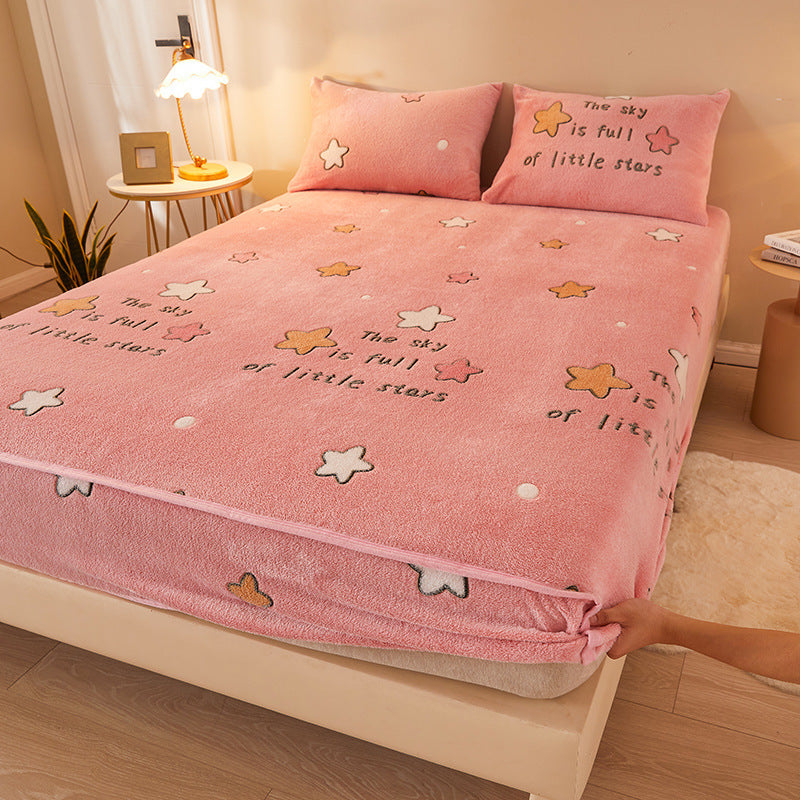 KTX-210067 Flannel Fitted Sheet with Cartoon Snowflake Patterns – Available in Multiple Sizes and Designs