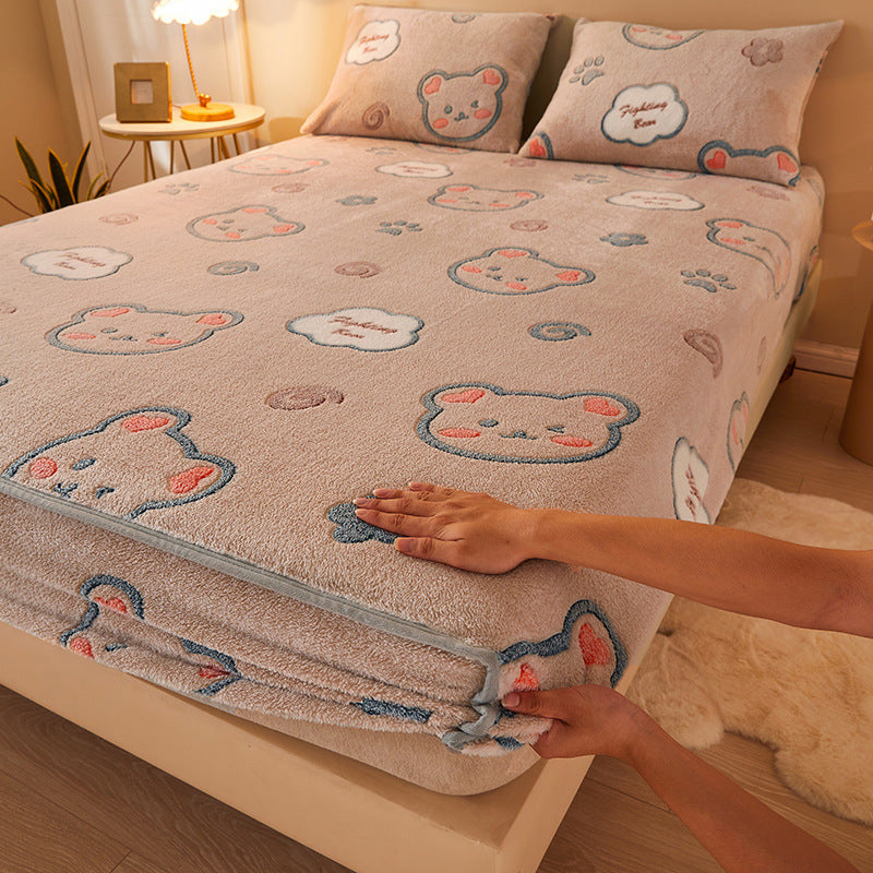 KTX-210067 Flannel Fitted Sheet with Cartoon Snowflake Patterns – Available in Multiple Sizes and Designs