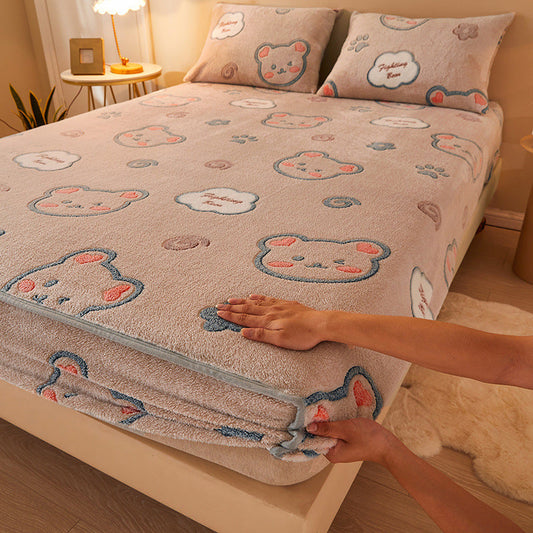KTX-210067 Flannel Fitted Sheet with Cartoon Snowflake Patterns – Available in Multiple Sizes and Designs