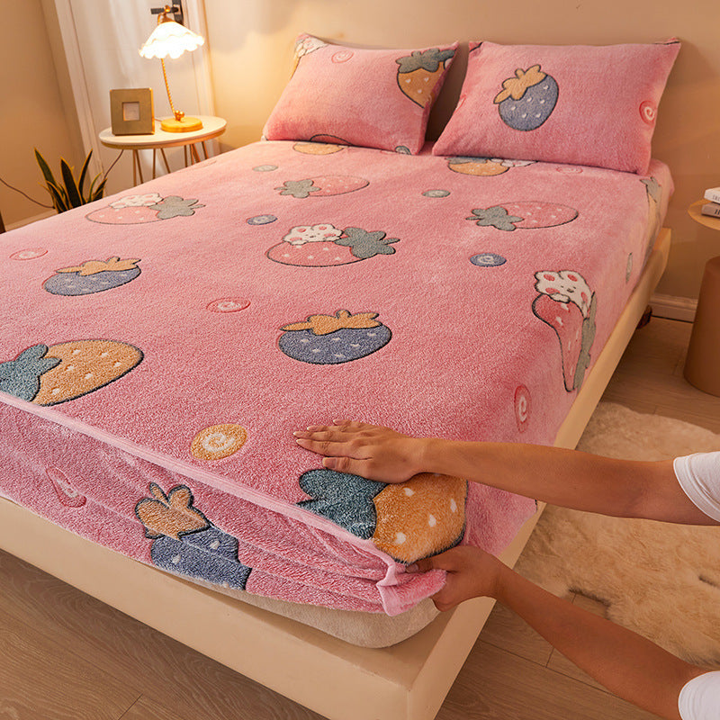 KTX-210067 Flannel Fitted Sheet with Cartoon Snowflake Patterns – Available in Multiple Sizes and Designs