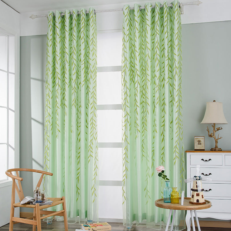 KTX-210771 Transparent Printed Organza Curtains with Plant Design - 100cm x 200cm