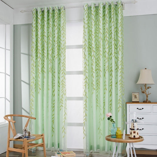 KTX-210771 Transparent Printed Organza Curtains with Plant Design - 100cm x 200cm