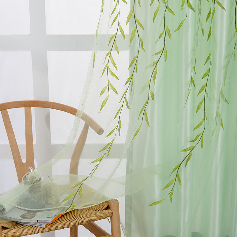 KTX-210771 Transparent Printed Organza Curtains with Plant Design - 100cm x 200cm