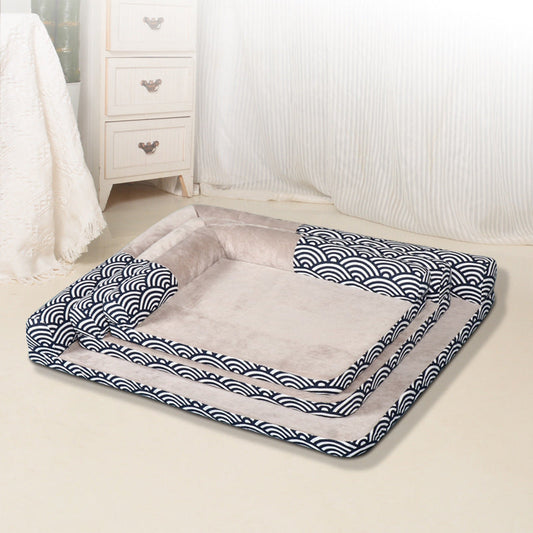 KTX-211347 Four Seasons Pet Bed - Soft Doghouse Sofa Mat in Wind Wave & Gray Arrow, Available in S, M, L