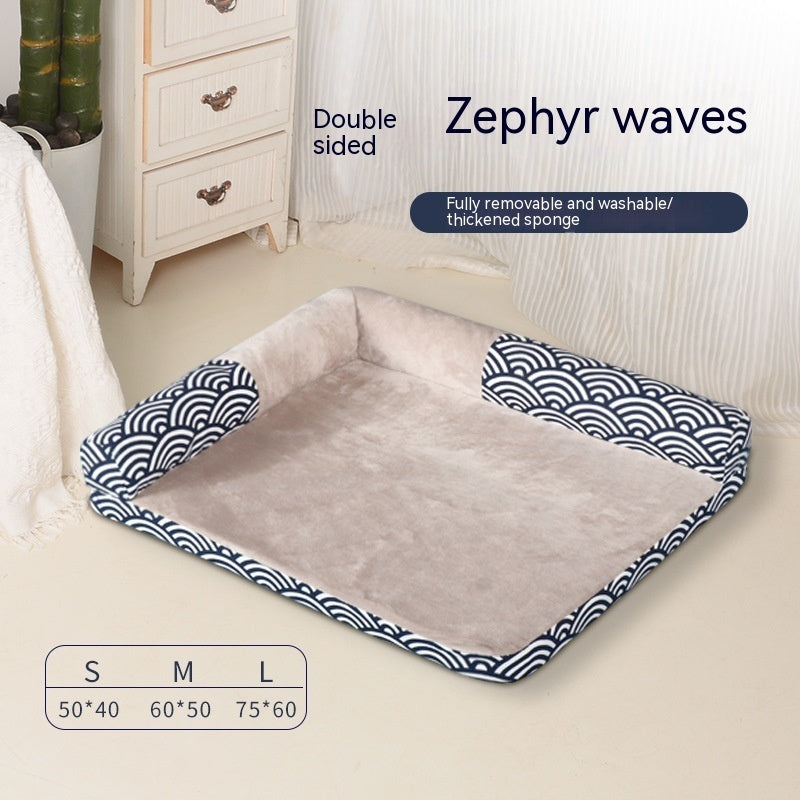 KTX-211347 Four Seasons Pet Bed - Soft Doghouse Sofa Mat in Wind Wave & Gray Arrow, Available in S, M, L