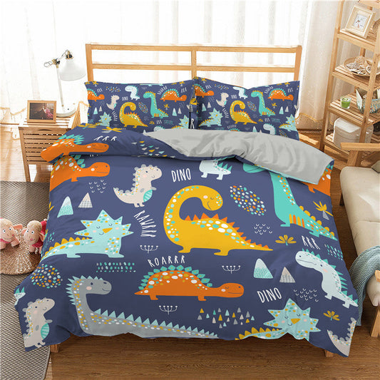KTX-211539 3D Cartoon Print Bedding Set, Three-Piece Quilt Cover with Pillowcases, Polyester Fiber Fabric