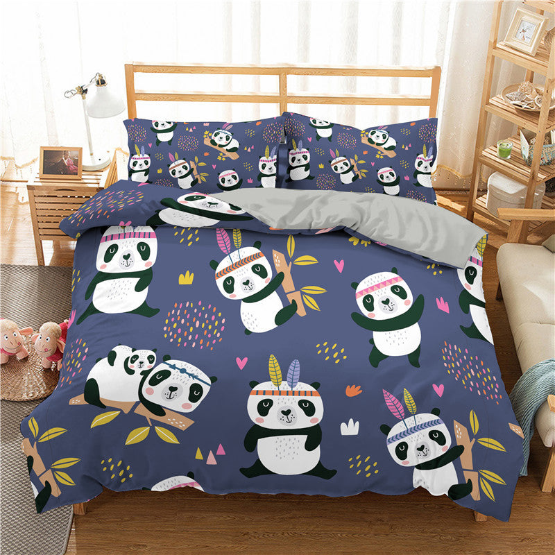 KTX-211539 3D Cartoon Print Bedding Set, Three-Piece Quilt Cover with Pillowcases, Polyester Fiber Fabric