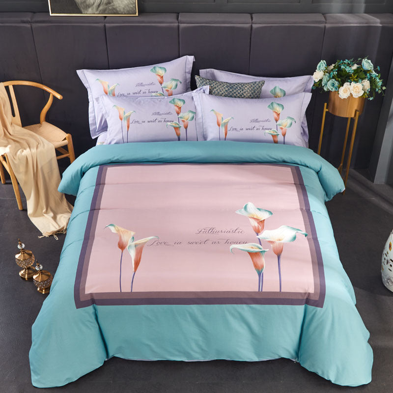 KTX-212691 Four-Piece Pure Cotton Bedding Set with Decorative Floral Patterns in Multiple Styles