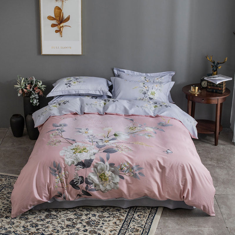 KTX-212691 Four-Piece Pure Cotton Bedding Set with Decorative Floral Patterns in Multiple Styles