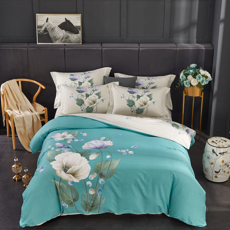 KTX-212691 Four-Piece Pure Cotton Bedding Set with Decorative Floral Patterns in Multiple Styles