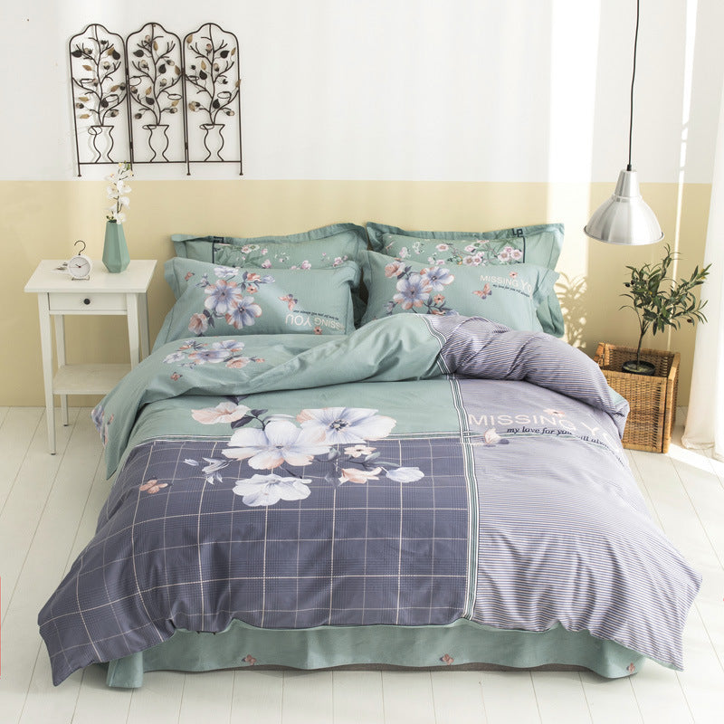 KTX-212691 Four-Piece Pure Cotton Bedding Set with Decorative Floral Patterns in Multiple Styles