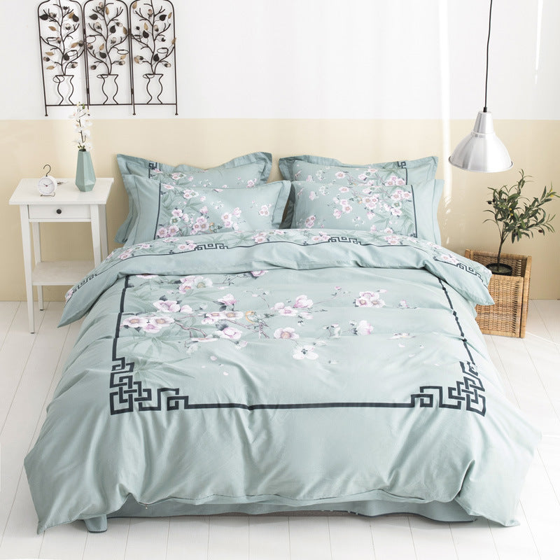 KTX-212691 Four-Piece Pure Cotton Bedding Set with Decorative Floral Patterns in Multiple Styles