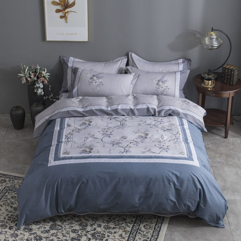 KTX-212691 Four-Piece Pure Cotton Bedding Set with Decorative Floral Patterns in Multiple Styles