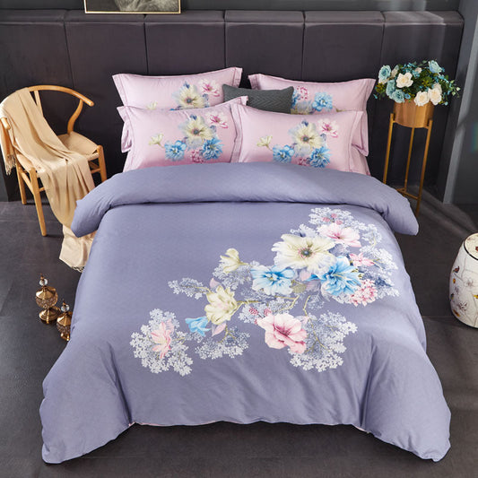 KTX-212691 Four-Piece Pure Cotton Bedding Set with Decorative Floral Patterns in Multiple Styles