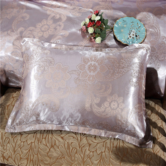 KTX-213139 Elegant Four-Piece Jacquard Bedding Set in Polyester Fiber - Quilt Cover, Sheets, and Pillowcases