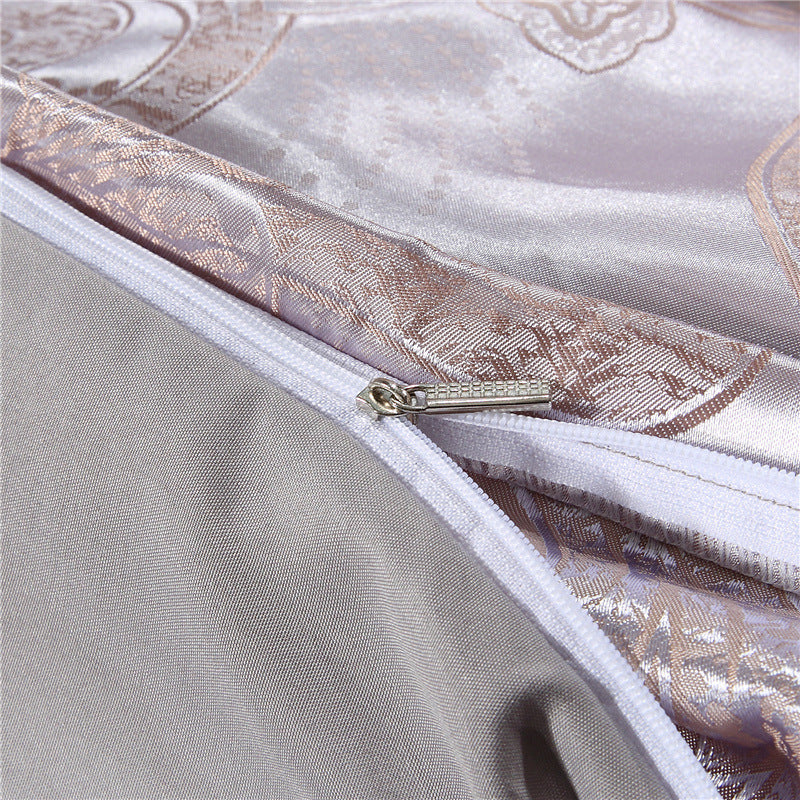 KTX-213139 Elegant Four-Piece Jacquard Bedding Set in Polyester Fiber - Quilt Cover, Sheets, and Pillowcases