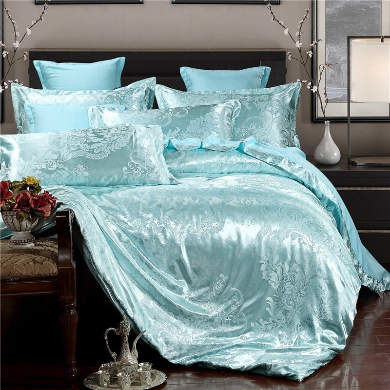 KTX-213139 Elegant Four-Piece Jacquard Bedding Set in Polyester Fiber - Quilt Cover, Sheets, and Pillowcases