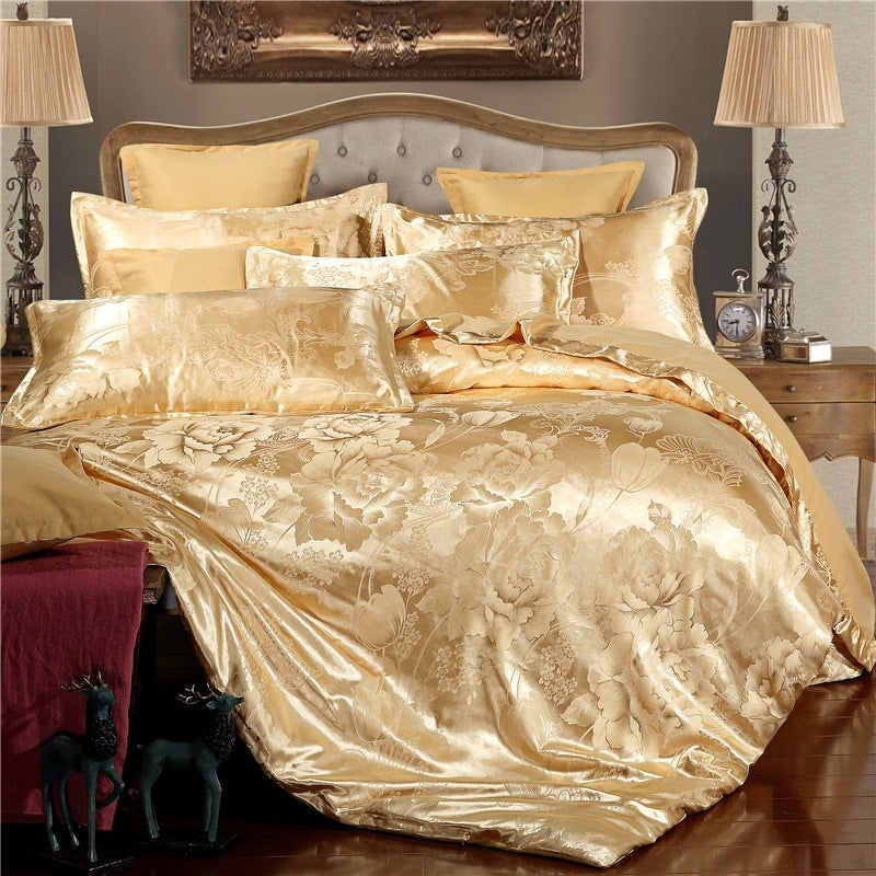 KTX-213139 Elegant Four-Piece Jacquard Bedding Set in Polyester Fiber - Quilt Cover, Sheets, and Pillowcases