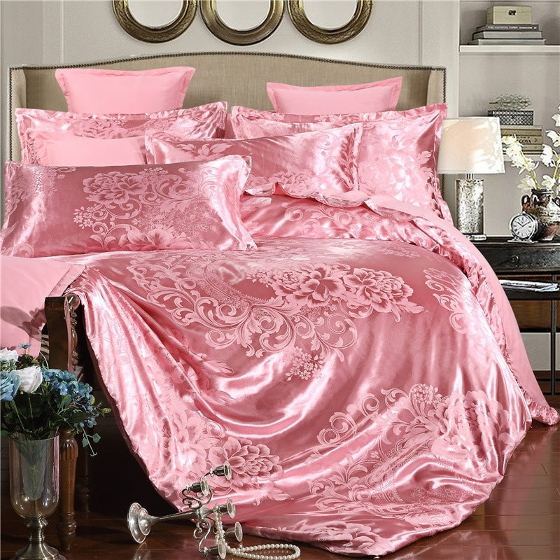KTX-213139 Elegant Four-Piece Jacquard Bedding Set in Polyester Fiber - Quilt Cover, Sheets, and Pillowcases