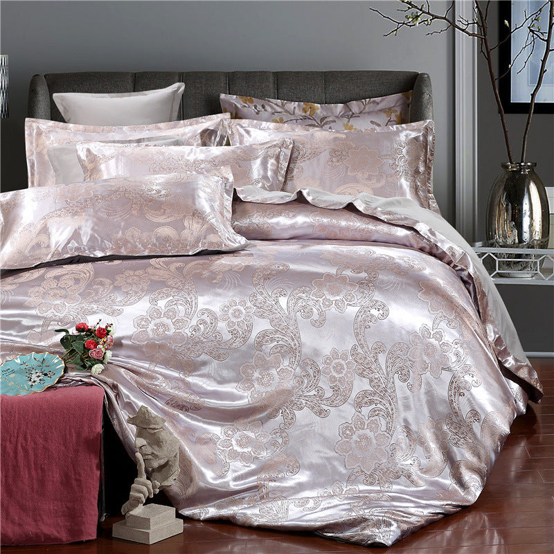 KTX-213139 Elegant Four-Piece Jacquard Bedding Set in Polyester Fiber - Quilt Cover, Sheets, and Pillowcases