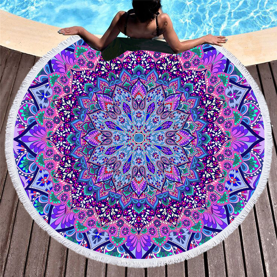 KTX-213203 Fuchsia Round Microfiber Beach Towel - 150 cm Diameter, Lightweight & Versatile for All Seasons
