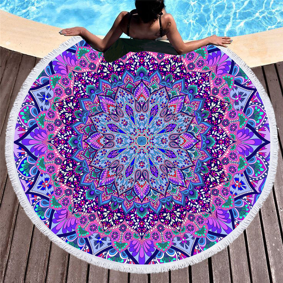 KTX-213203 Fuchsia Round Microfiber Beach Towel - 150 cm Diameter, Lightweight & Versatile for All Seasons