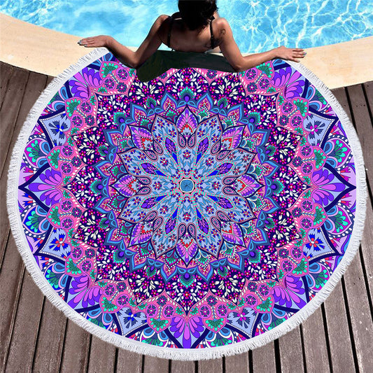 KTX-213203 Fuchsia Round Microfiber Beach Towel - 150 cm Diameter, Lightweight & Versatile for All Seasons