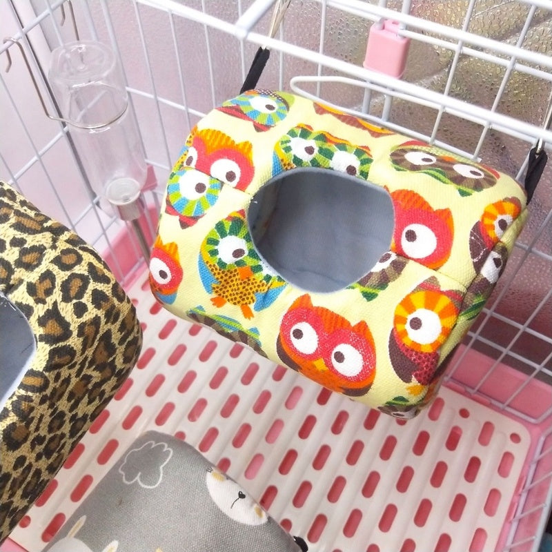 KTX-213651 Cozy Canvas Pet Nest for Small Animals - Available in Leopard, Owl, and Gray Bunny Prints