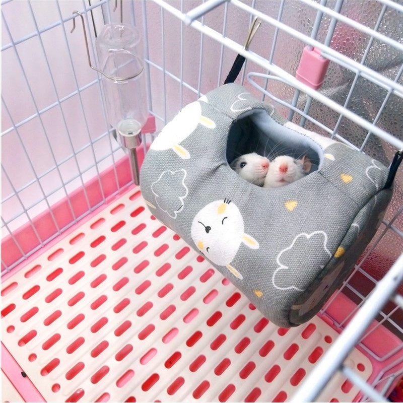 KTX-213651 Cozy Canvas Pet Nest for Small Animals - Available in Leopard, Owl, and Gray Bunny Prints