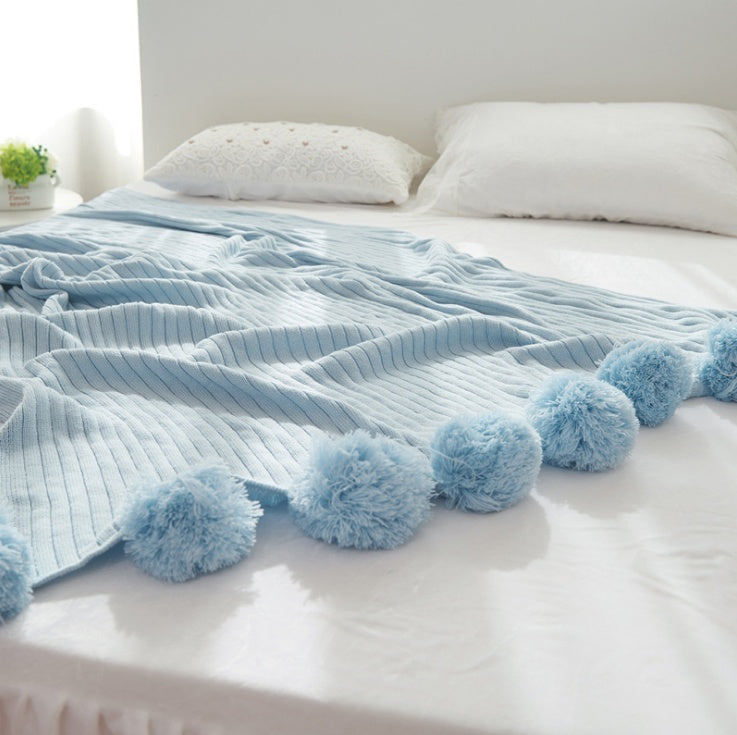 KTX-213843 Cotton Knit Ball Carpet Blanket - Soft, Multi-Seasonal Design, Five Color Options