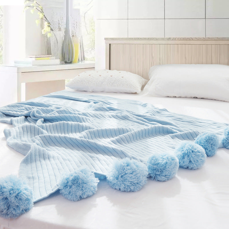 KTX-213843 Cotton Knit Ball Carpet Blanket - Soft, Multi-Seasonal Design, Five Color Options